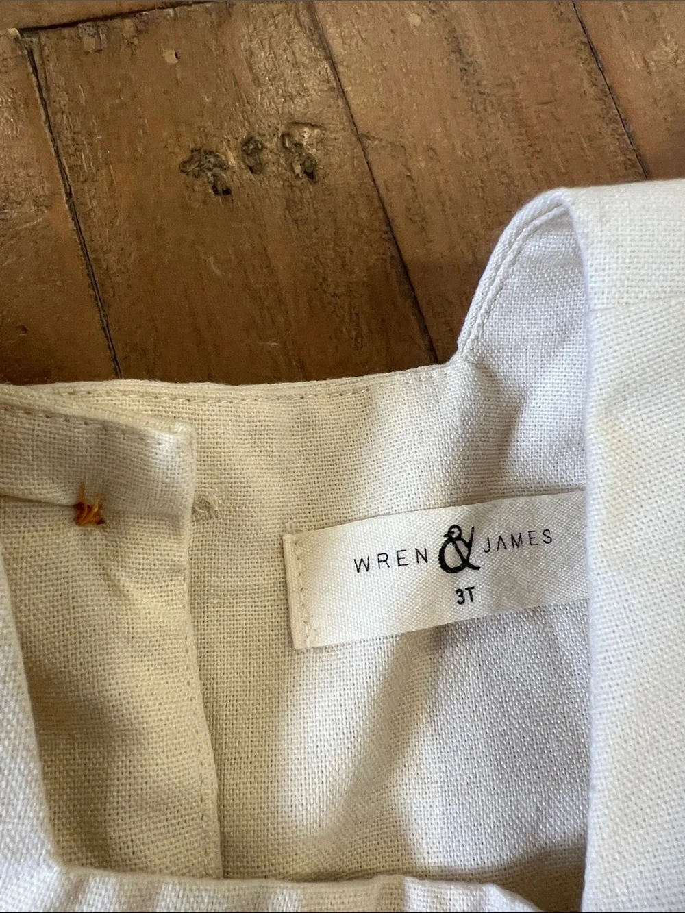 Wren & James beige linen blend ruffled pinafore dress girls 3T neutral preppy